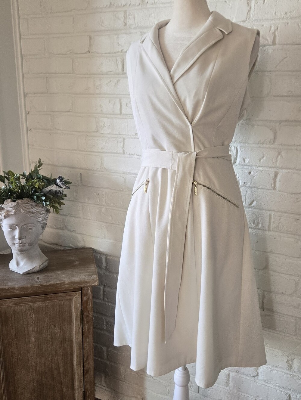 Calvin Klein A Line Blazer Dress, Pockets, Creamy Ivory, 6/S